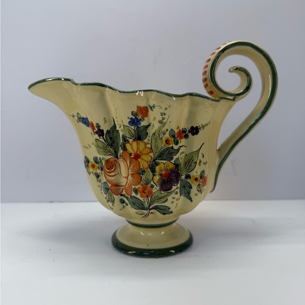 Elegant Floral Ceramic vase/pitcher made in Italy with Green Accents